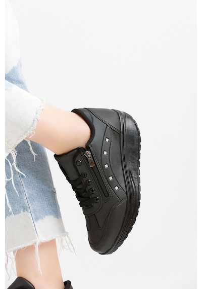 Kadın Siyah Spor Ayakkabı 6 Cm Yüksek Rahat Taban Sneaker X300 Siyah