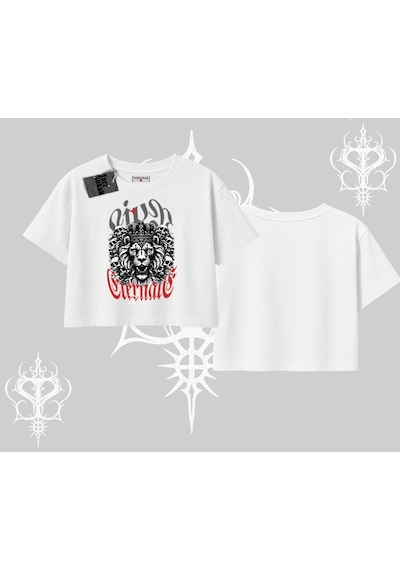 Tarzsokak Oversize Crop Tshirt Crowned Lion Rock Authority Myth Beyaz