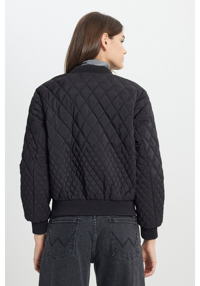 Loose Fit Rahat Kesim Kapitone Detaylı Siyah Bomber Ceket W242741001 Siyah
