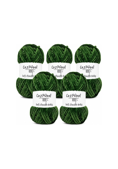 Kadife İp Soft Chenille Bulky 5'li Paket 5x100 Gr 120 Mt El Örgü İpi Yeşil - 875823131