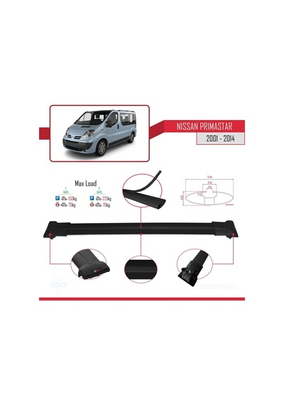 Nissan Primastar 2001-2014 Arası İle Uyumlu Fly Model Ara Atkı Tavan Barı Siyah