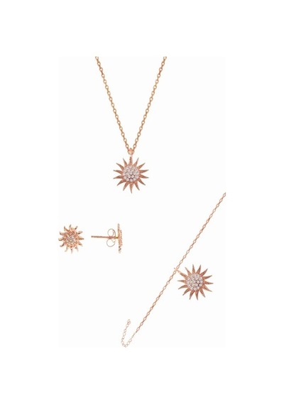 Gümüş Rose Zirkon Taşlı Güneş Üçlü Set