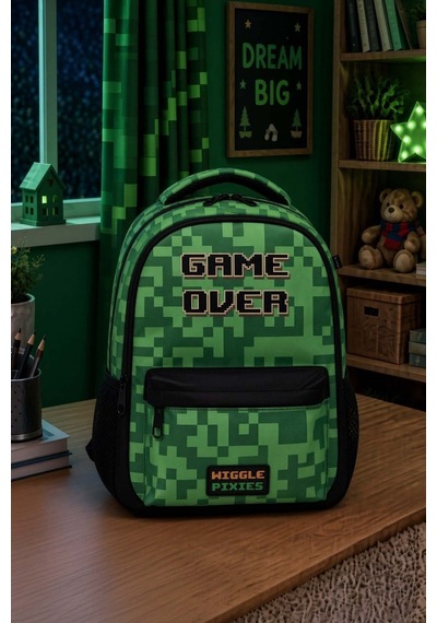 Minecraft 3772 Creeper Okul Çantası Çift Gözlü 41,5 Cm Tablet Bölmeli Ergonomik Su İtici Sırt Çantası Çok Renkli