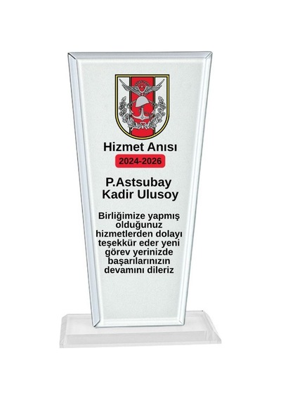 Askeri Hizmet Anısı Kristal Cam Plaket - Kişiye Özel Tayin Ve Emeklilik Ödülü