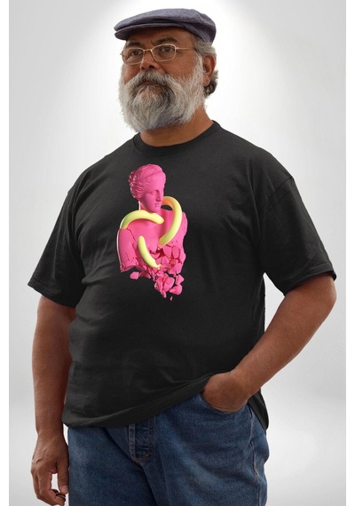Angemiel Pop Art Yaratıcı Heykel Pembe Siyah Büyük Beden Erkek Kadın Unisex Basic Ön Baskılı Tişört Siyah