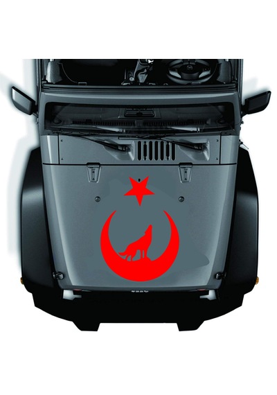 Ay Yıldız Ve Kurt Sticker - Araba Oto Motosiklet Karavan Cam Araç Sticker - 00345 10x7 Cm
