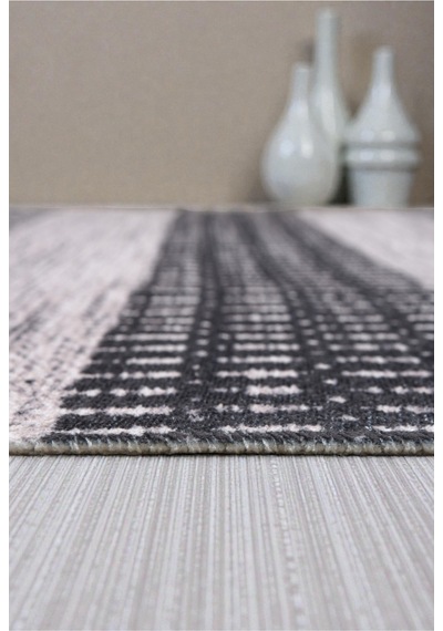 Siyah Krem Çizgili Kilim İskandinav Boho Desenli, Kaymaz Taban, Yıkanabilir,antialerjik Siyah Siyah