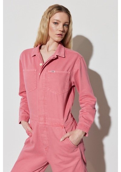 Kick Flare Regular Fit Normal Kesim Gömlek Yaka Geniş Paça Pembe Tulum W237XMP63 Pembe