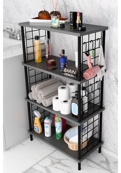 Çevir Kur Kolay Kurulum 4 Katlı Banyo Rafı Metal Telli Çok Amaçlı Organizer Dolap Stand Raf Antrasit