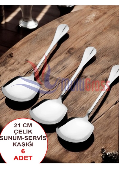 Çelik 21 Cm 6 Adet Servis Kaşığı / Sunum Kaşığı