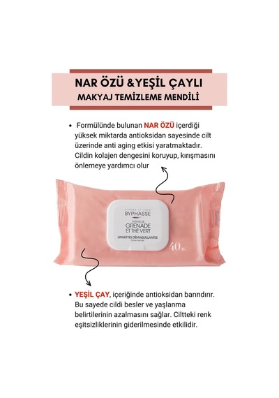 Byphasse Nar Ve Yeşil Çay Özlü Makyaj Temizleme Mendili Olgun Ciltler 40'lı