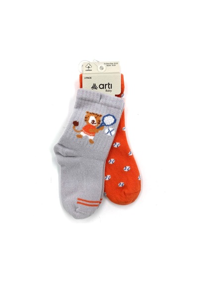 Artı Çorap Artı Kids Ninno 2'li Çorap 44147 Gri-turuncu