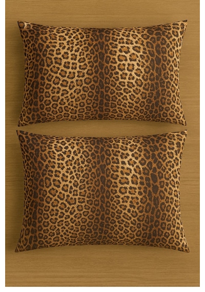 Lionas Desenli Pamuklu Yastık Kılıfı 2 Adet 50 X 70cm Kahverengi
