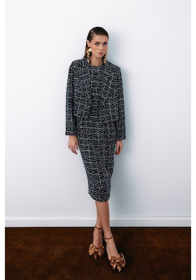 Sateen Düğmeli Tüvit Kısa Ceket - Lacivert-135066 Lacivert