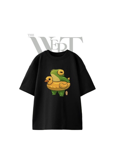 Thewert Frog Duck 1 Tasarım Baskılı Ünisex Siyah Oversize T-shirt