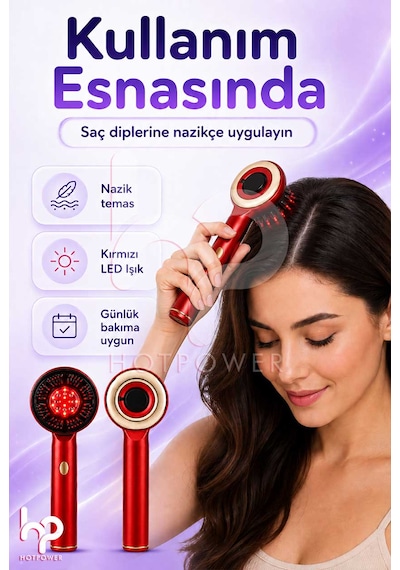 Hot Power Led Işıklı Saç Derisi Masaj Tarağı + Mini Tarak