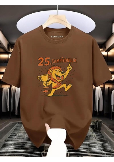 Şampiyonluk Baskılı Unisex Tişört Kahverengi