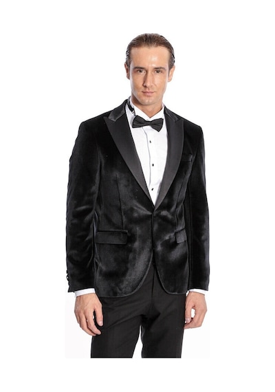 Wessi Kadife Slim Fit Siyah Erkek Smokin Ceket Siyah