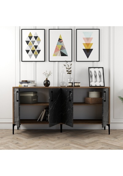 Kiev 160cm Konsol - Ceviz / Siyah Mermer