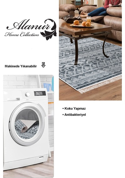 Dekoreko Kaymaz Taban Djt Salon Halısı Trend Saçaklı Iskandinav F5078 lacivert
