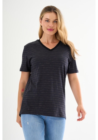 Alexandergardı V Yaka Çizgili T-shirt Siyah