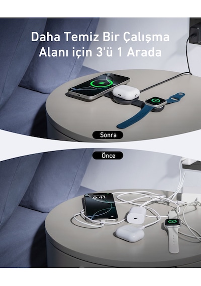 Anker Maggo Wireless Charging Station 3-in-1 Foldable Pad Siyah A25m8