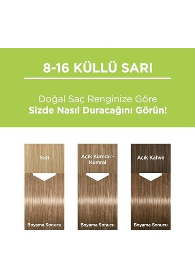 Kalıcı Doğal Renkler Saç Boyası 8-16 Küllü Sarı