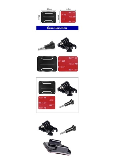 Gplus Bs04kvh 4 Parça Oval Zemin Eğimli Yüzey Vidalı Hızlı Tak Aksiyon Kamera Uyumlu 3m Yapışkanlı Motor Kask Bağlantı Base Seti Siyah