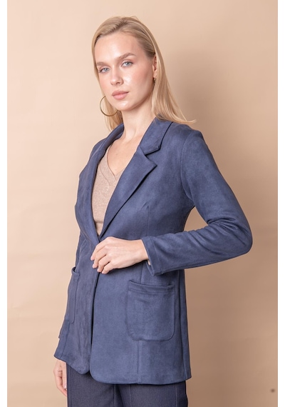 Kadın Hafif Likralı Süet Kumaş Cep Detaylı Düğmeli Blazer Hafif Uzun Ceket-lacivert Lacivert Kadın Hafif Likralı Süet Kumaş Cep Detaylı Düğmeli Blazer Hafif Uzun Ceket-lacivert Lacivert