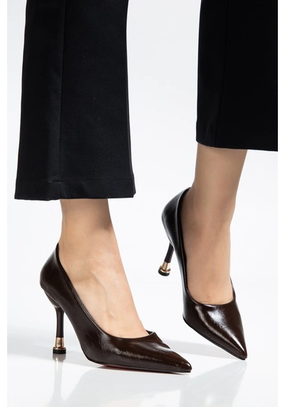 Ketrin Stiletto Rugan Ayakkabı Kahve