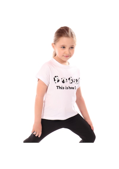 Toontoy Kids Kız Çocuk Baskılı Bisiklet Yaka Kısa Kollu Tişört Beyaz