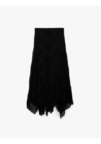 Koton Asimetrik Dantelli Maxi Kloş Etek Siyah 7wak10251ek