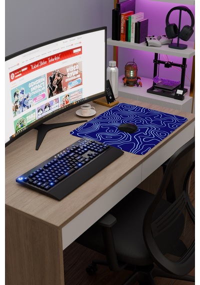 Mavi Lacivert 48x40 Xl Taraftar Gaming Oyuncu Mouse Pad Kaymaz Taban Büyük Fare Altlığı Topography