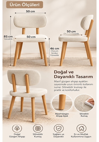 2 Adet Masal Ahşap Gürgen Sandalye Cafe,restaurant,mutfak,salon,yemek Odası Sandalyesi Naturel