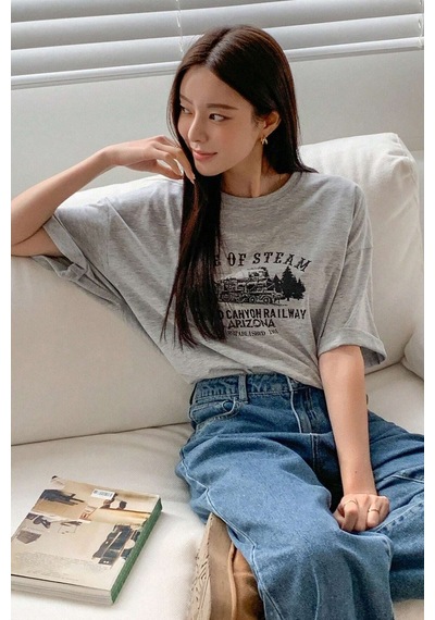 Unisex Age Of Steam Baskılı Tasarım Tshirt Gri