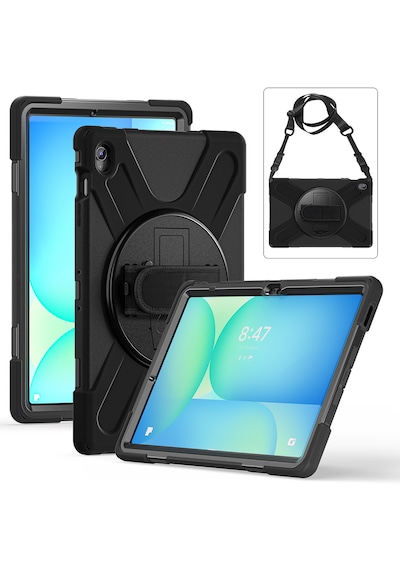 Samsung Galaxy Tab S10 Fe Plus İle Uyumlu Tablet Kılıfı Defender Askı Aparatlı 360 Ayarlanabilir Zırhlı Kapak Kapaklı Kılıf