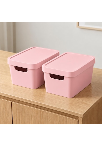 Selka Home Kapaklı 2 Adet Organizer Kutu Pembe