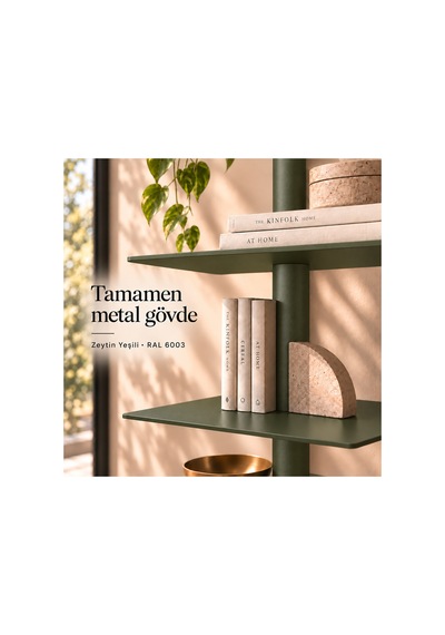 Axis 8 Raflı Metal Kitaplık Modern Tasarım Dikey Dekoratif Kitaplık Yeşil - 935176049 Yeşil