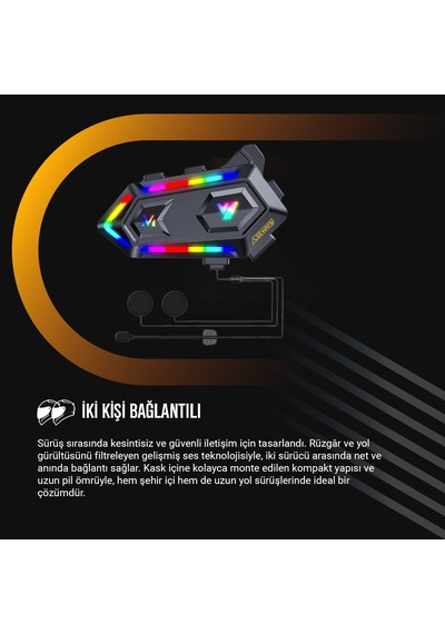 V20 Max Telsiz Özellikli 5.3 Bt Motosiklet Kask Kulaklık Intercom Rgb Işıklı 1 Adet