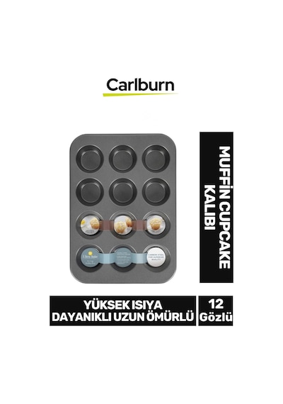 Yüksek Isıya Dayanıklı Uzun Ömürlü Yapışmaz Yıkanabilir 12 Gözlü Muffin Cupcake Kalıbı Çok Renkli