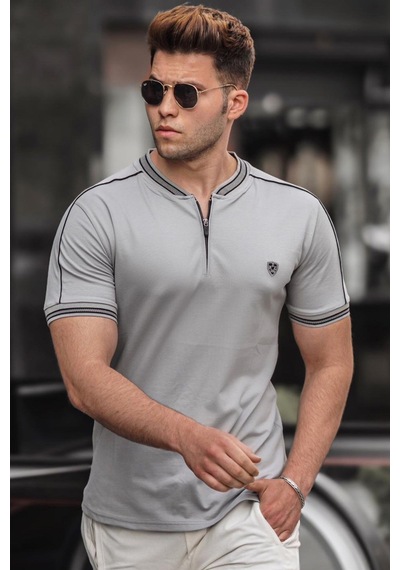 Madmext Madmext Gri Polo Yaka Erkek Tişört 9281-Gri
