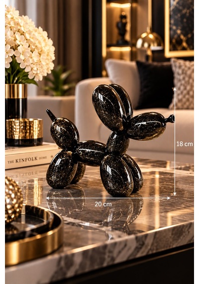 Gold Simli Siyah Balon Köpek Biblo Modern Dekoratif Obje 18x20 Cm Başlığı Kopyala