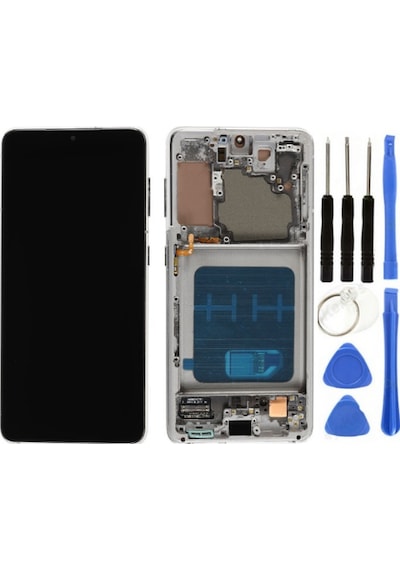 Te Samsung Uyumlu S21 G990 Çıtalı Lcd Ekran Beyaz + Tamir Seti