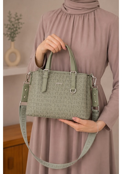 Just Polo Kadın Orta Boy Premium Deri Ayarlanabilir Askılı 3 Bölmeli Şık El & Omuz Çantası Shoulder Bag Yeşil