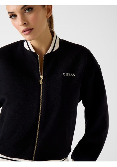 Guess Melton Tam Fermuarlı Kadın Bomber Ceket V6rl00wm072 Siyah