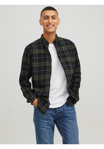 Jack & Jones Jack&-jones 12259895 Jjewılly Chech Shırt Gömlek Haki Siyah Haki - Siyah