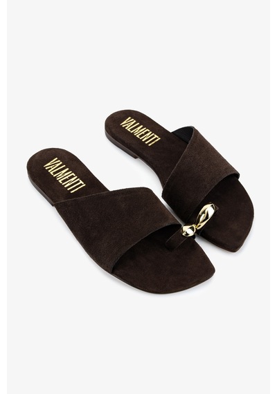 Valmenti Kadın Hakiki Deri Kahverengi Düz Terlik 1141 415 Bn Trlk Y26 Brown Suede