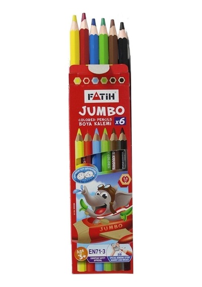 Fatih Kuru Boya Tam Boy Jumbo Üçgen Triangular Kalemi 6 Renk 3,5 Mm 33490 Çok Renkli