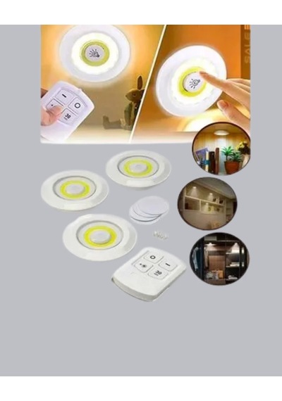 Çok Amaçlı Kullanım İçin Kablosuz Yapışkanlı 3 Lü Uzaktan Kumandalı Led Spot Lamba Açık Mavi