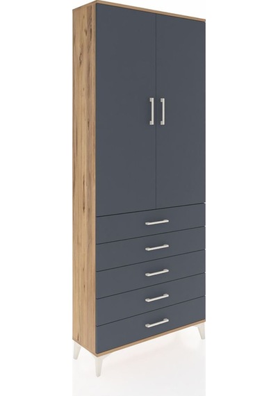 Arges Dolap 2 Raflı 5 Çekmeceli Tek Askılı 88x30x221 Çam-antr... Çam